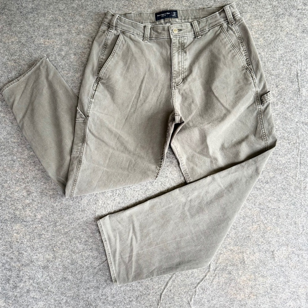 Abercrombie & Fitch Mens Carpenter Pants 33x32 Olive Green Stretch Utility Leg